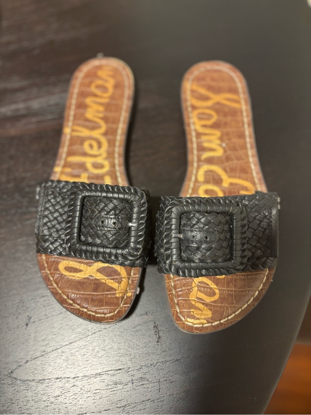 Sam Edelman Black Woven Buckle Slide Mules